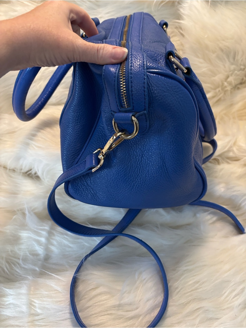 Terzetto Blue Leather Satchel Crossbody Bag - Picture 5 of 8